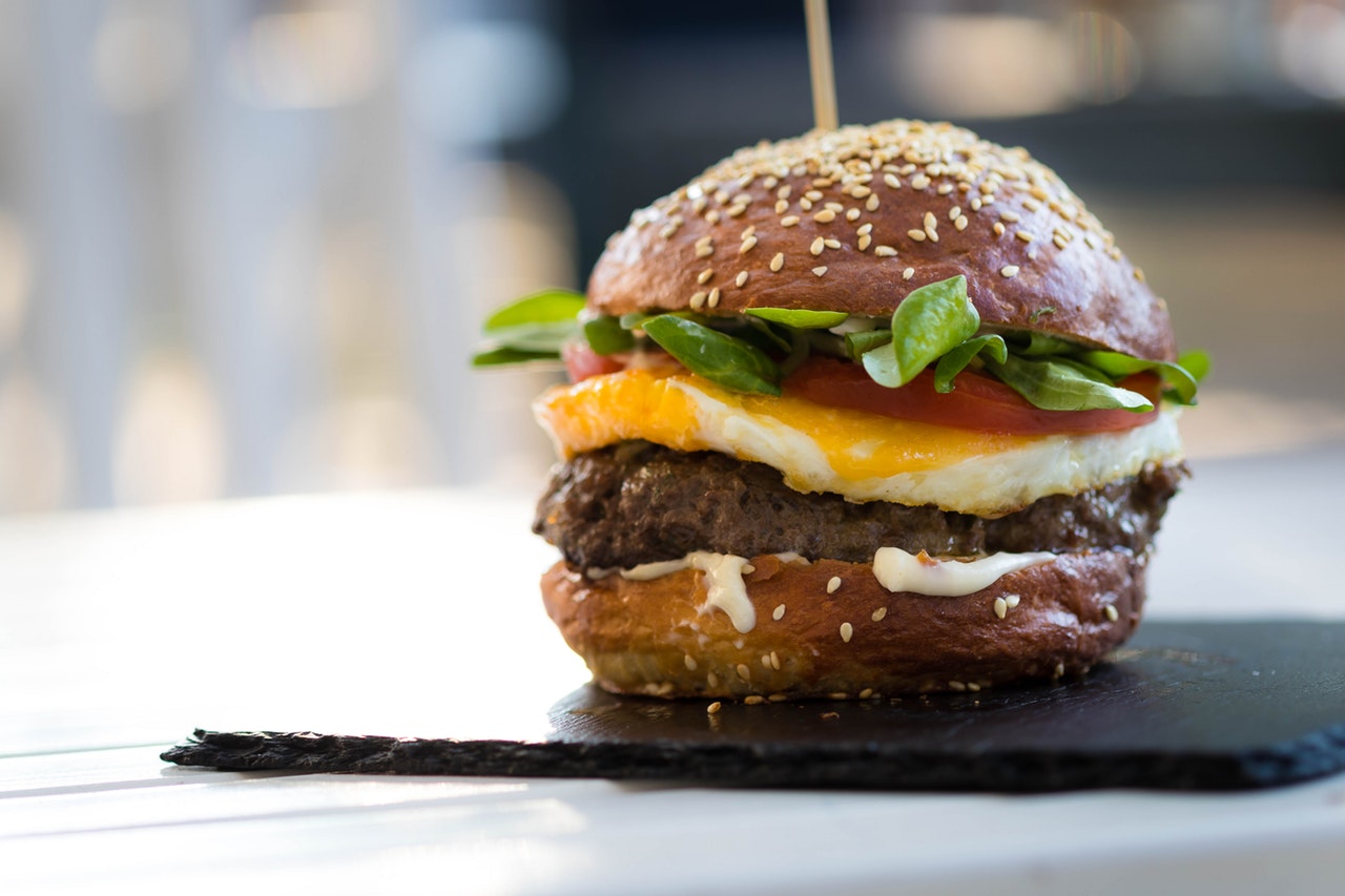 close up shot of a burger